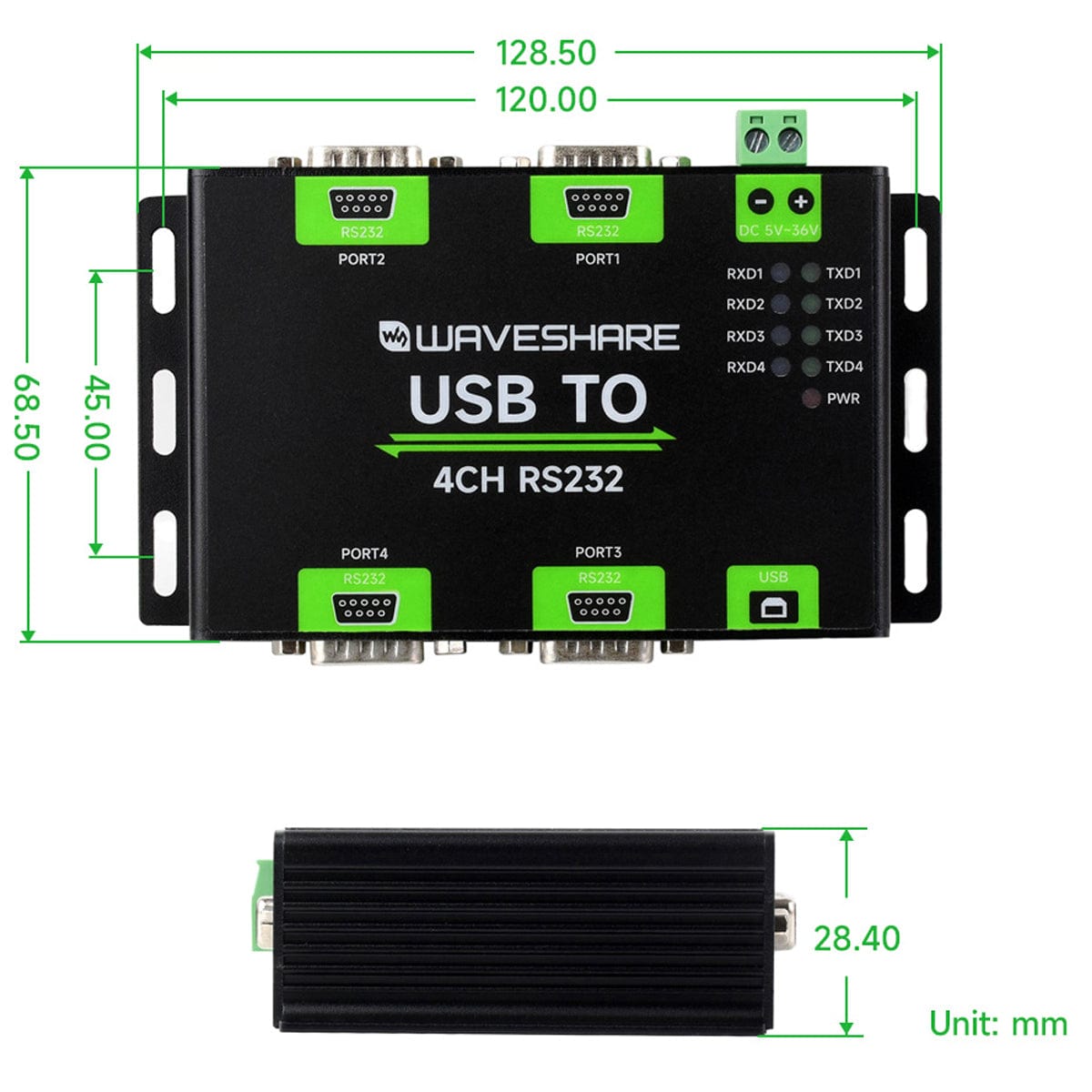 Industrial Isolated USB To 4-Channel RS232 Converter (Female Port) - The Pi Hut