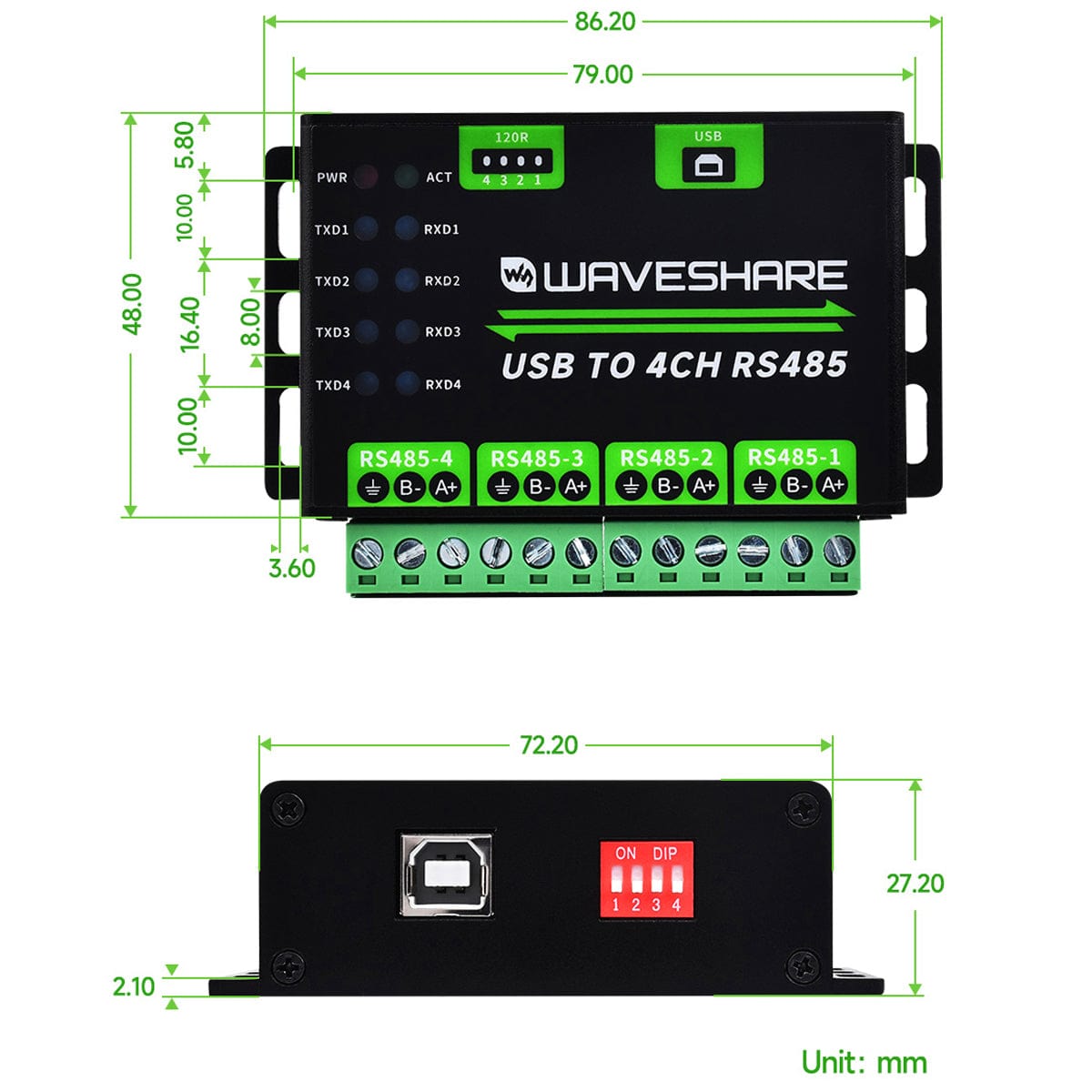 Industrial USB TO 4-Channel RS485 Converter - The Pi Hut