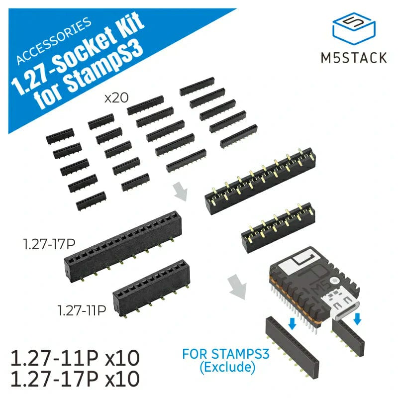M5Stack 1.27 Header BUS Socket SMD for M5StampS3 (10 sets) - The Pi Hut