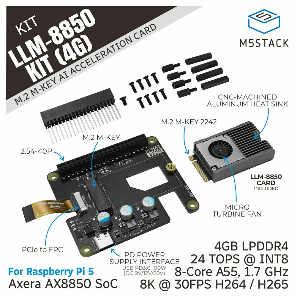 M5Stack AI-8850 LLM Accelerator M.2 Kit by M5Stack - The Pi Hut