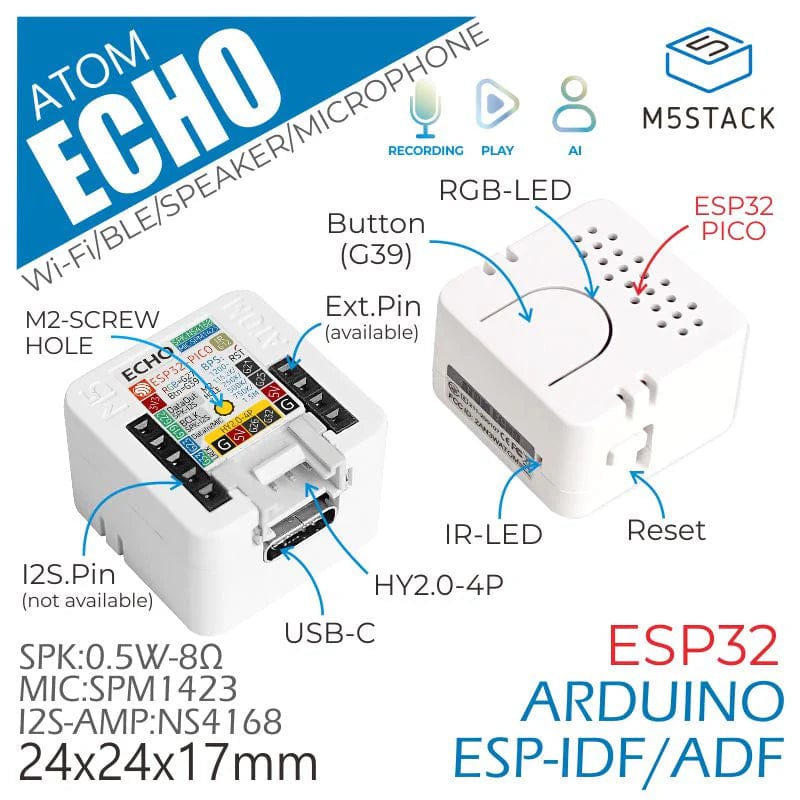 M5Stack ATOM Echo Smart Speaker Development Kit - The Pi Hut