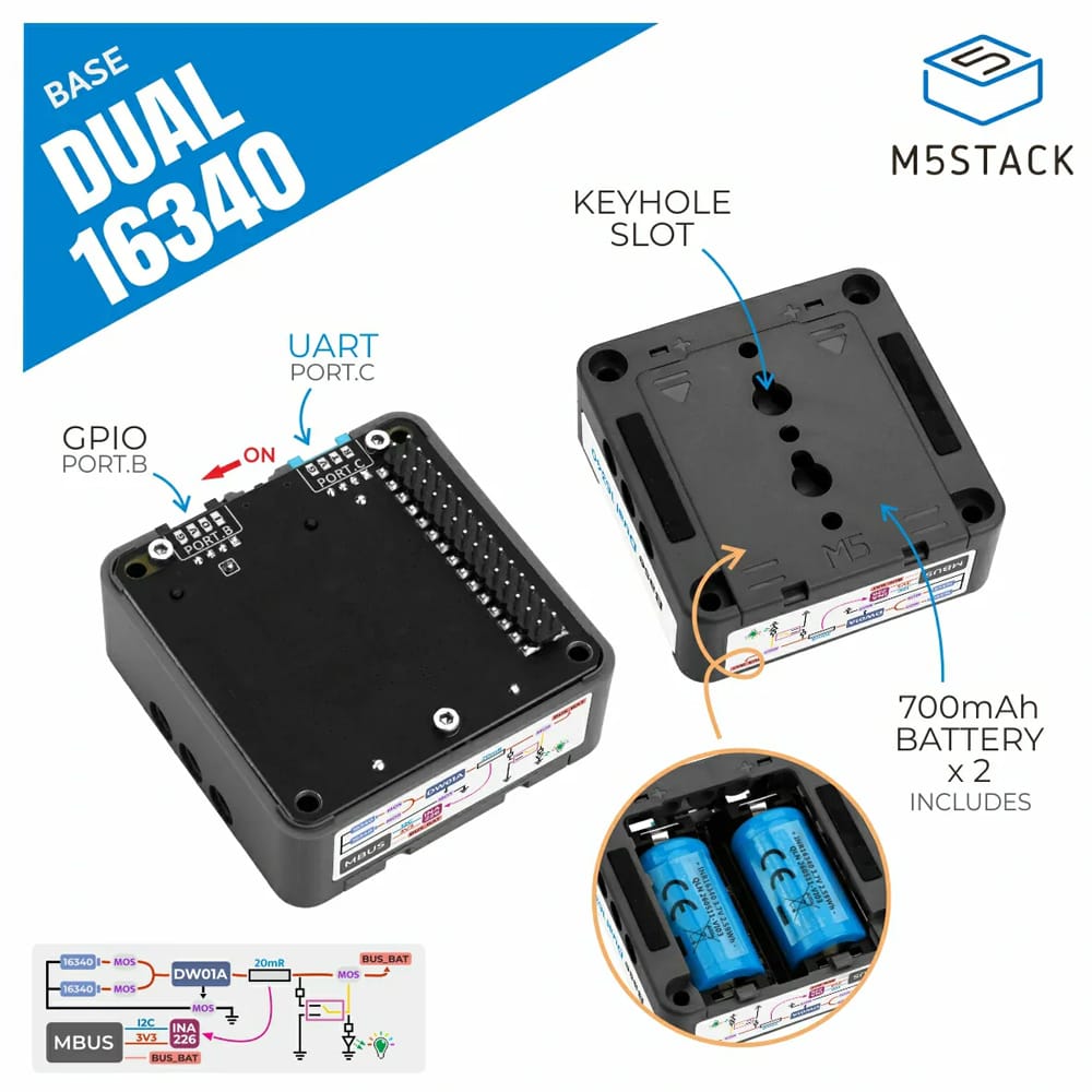 M5Stack Base Dual 16340 (1400 mAh) by M5Stack - The Pi Hut