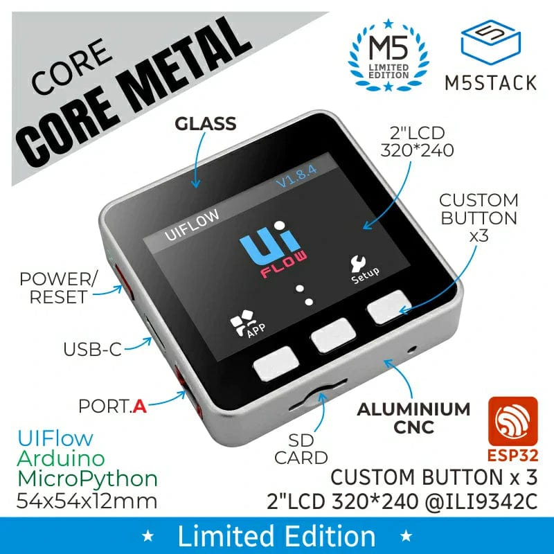 Limited Edition M5Stack Basic Core with Aluminium Alloy Enclosure - The Pi Hut