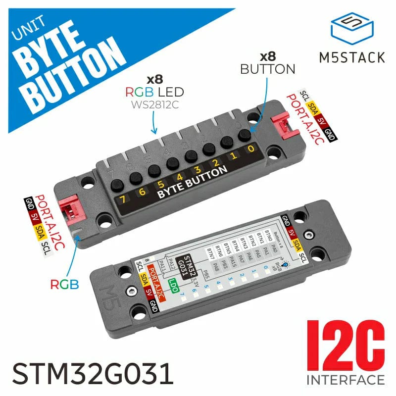 M5Stack Byte Button Unit with 8x Buttons (STM32G031) - The Pi Hut