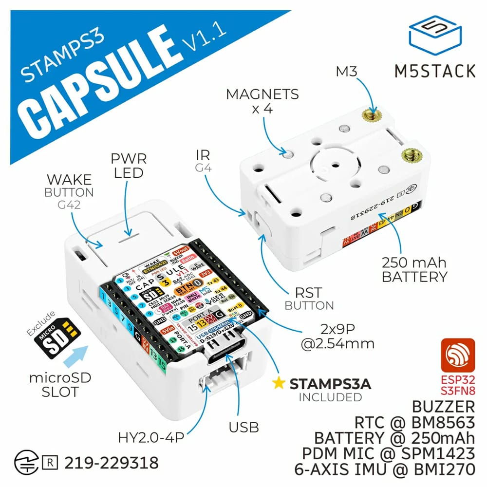 M5Stack Capsule Kit v1.1 with M5StampS3A by M5Stack - The Pi Hut