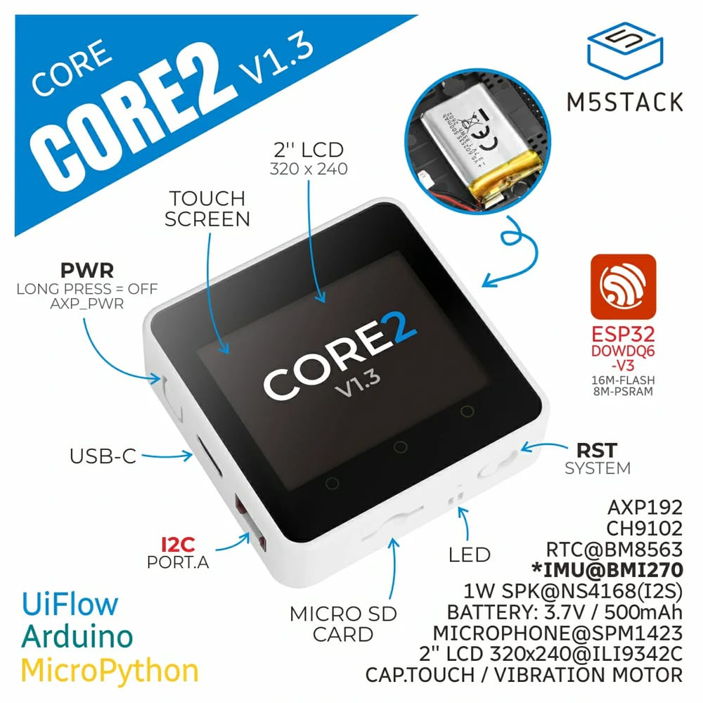M5Stack Core2 V1.3 by M5Stack - The Pi Hut