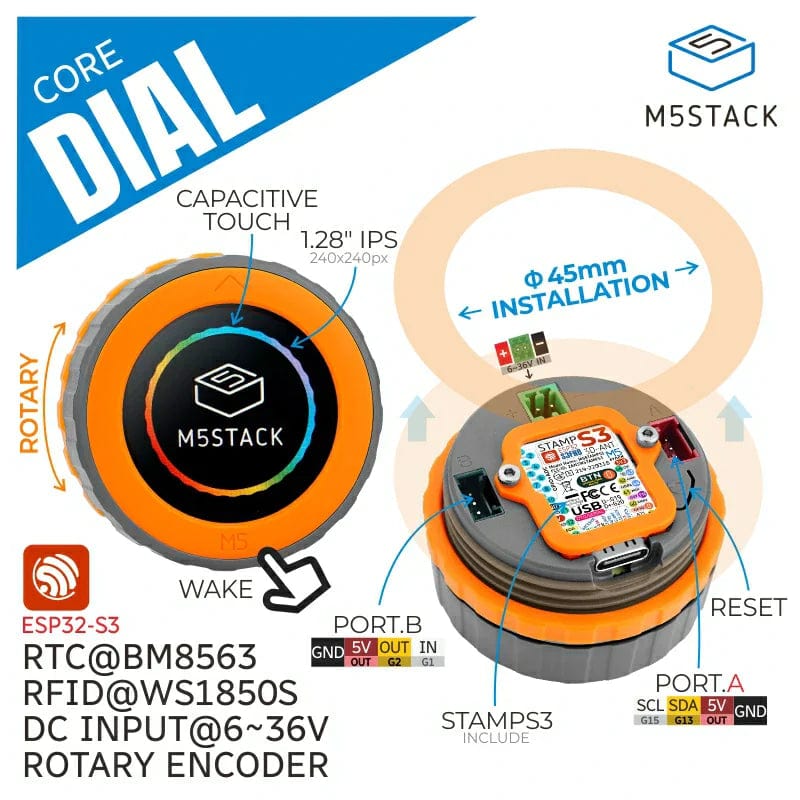 M5Stack Dial - ESP32-S3 Smart Rotary Knob with 1.28" Round Touch Screen - The Pi Hut