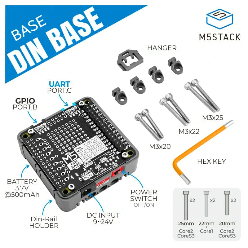 M5Stack Din Base with 500mAh Battery - The Pi Hut