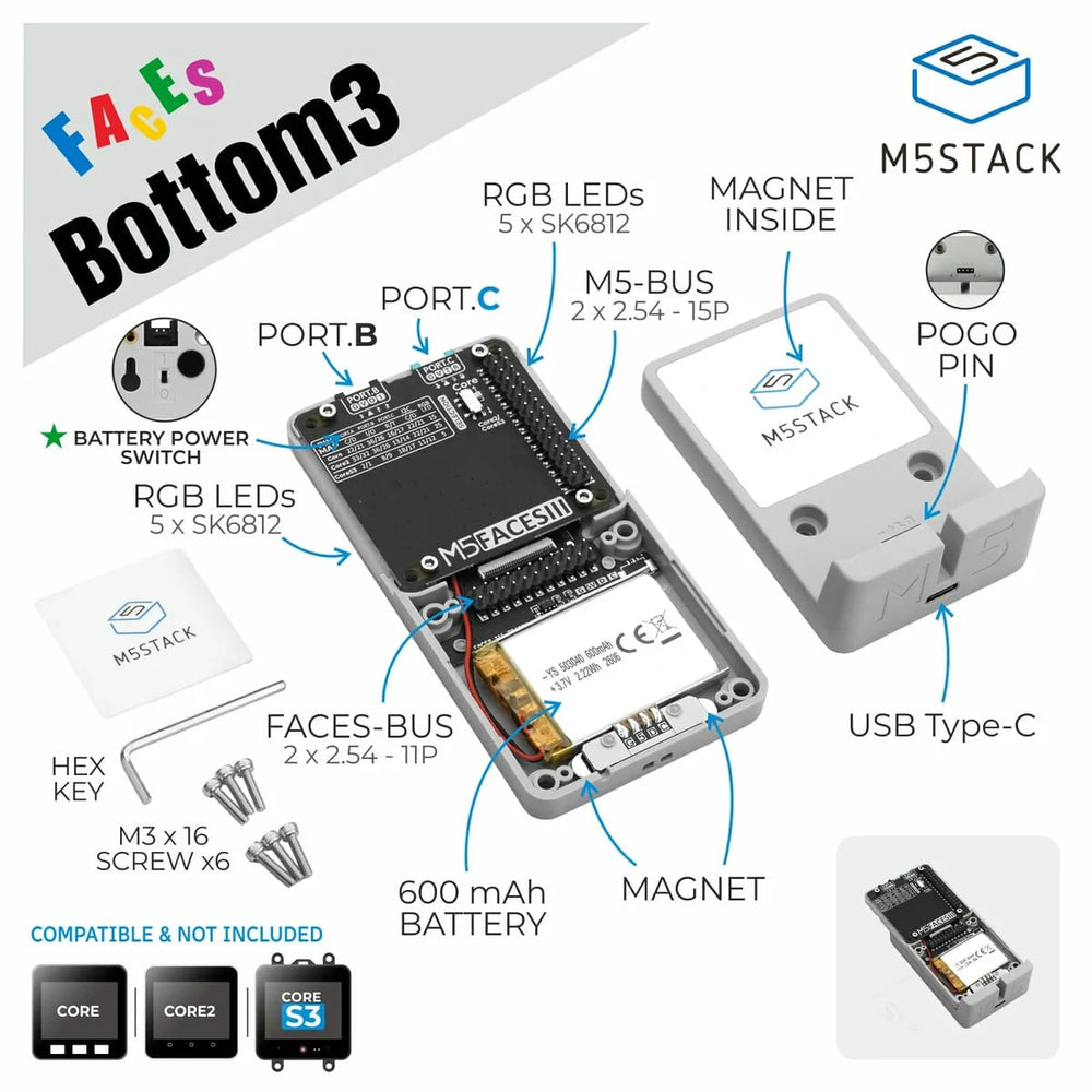 M5Stack Faces Bottom3 Board by M5Stack - The Pi Hut