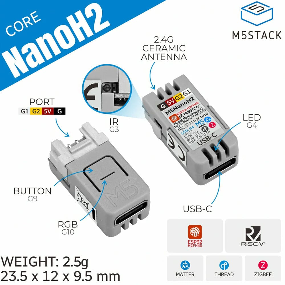 M5Stack NanoH2 Dev Kit (ESP32-H2) by M5Stack - The Pi Hut