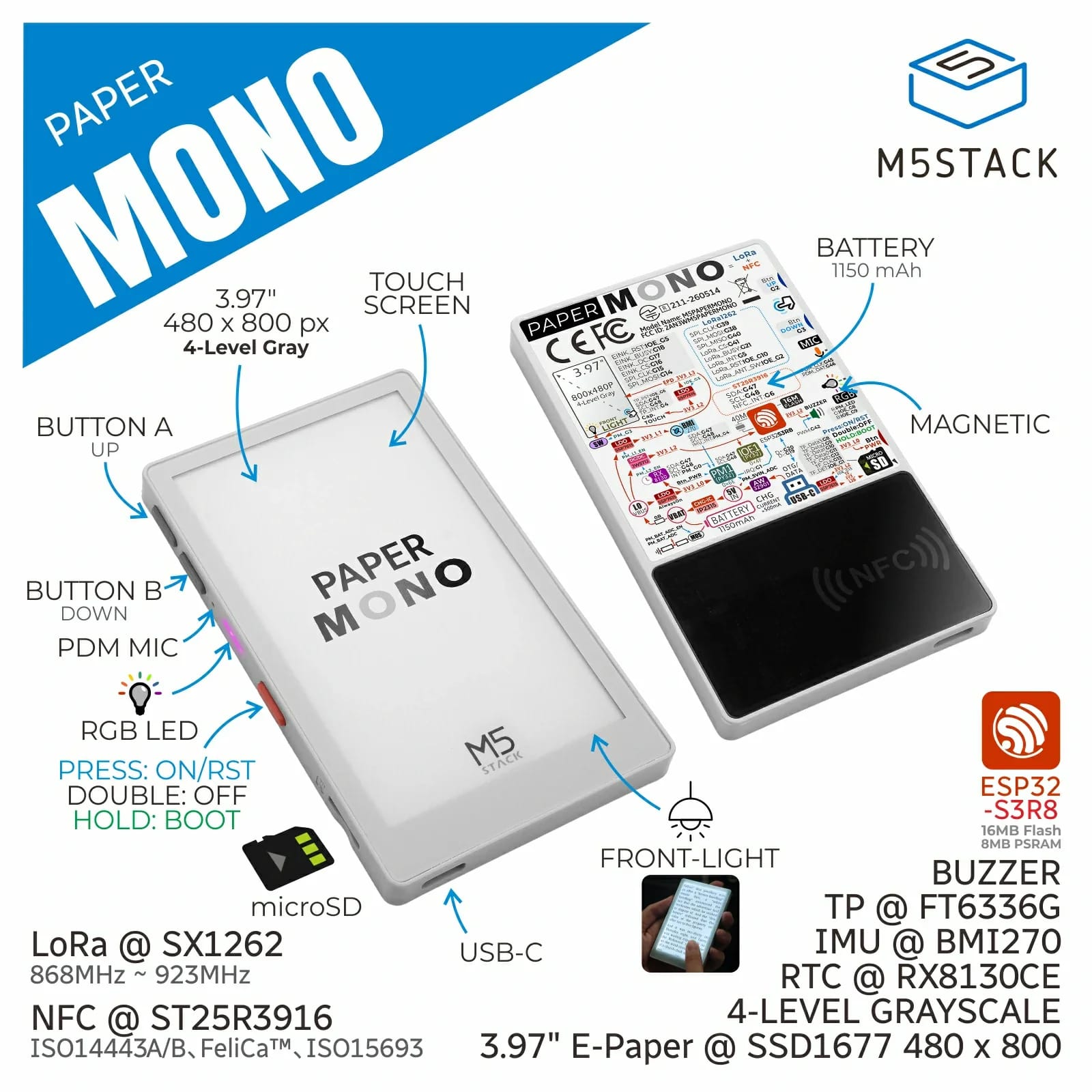 M5Stack PaperMono by M5Stack - The Pi Hut