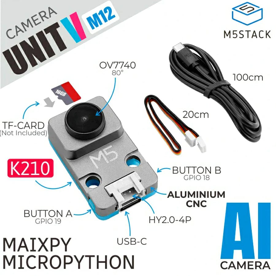 M5Stack UnitV K210 AI Camera M12 Version (OV7740) - The Pi Hut