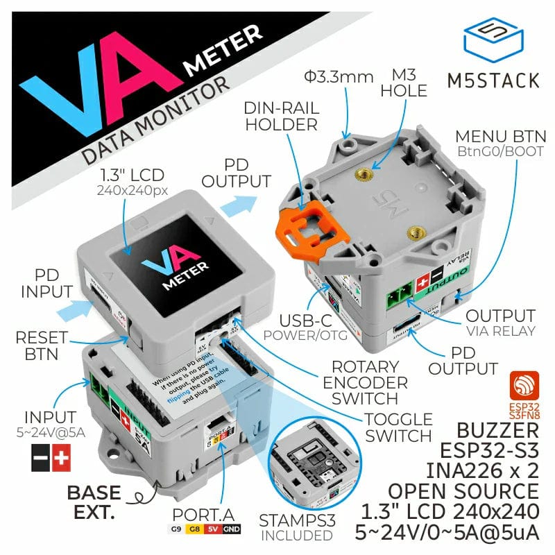 M5Stack Voltage and Amperage Meter with M5StampS3 - The Pi Hut