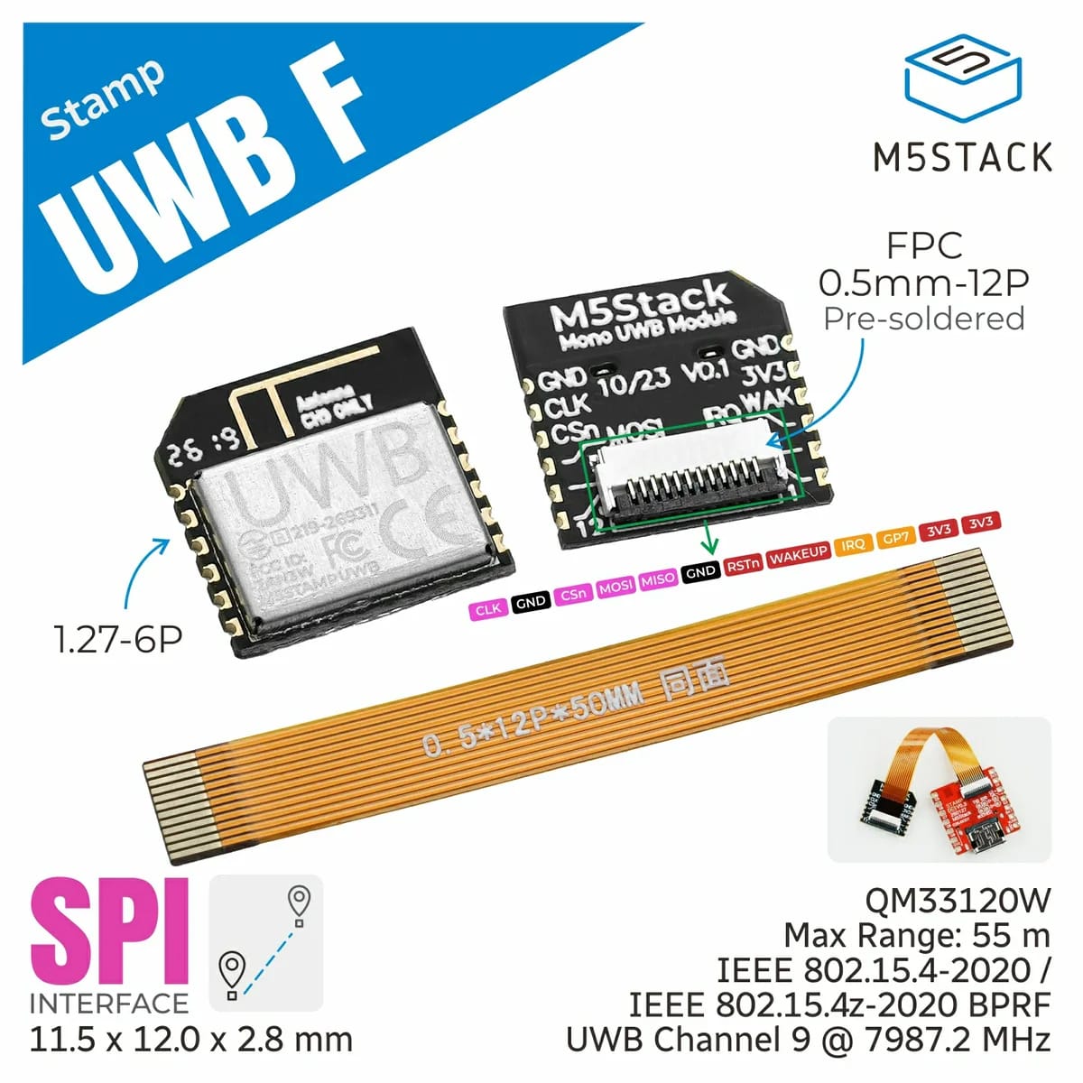 M5Stamp UWB Module (QM33120W) by M5Stack - The Pi Hut