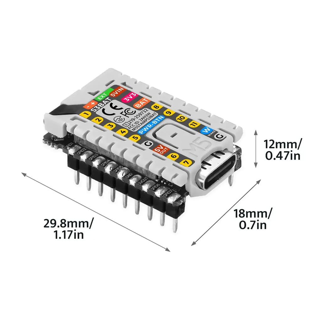 M5StampS3 BAT Module with 2.54 Header Pin by M5Stack - The Pi Hut