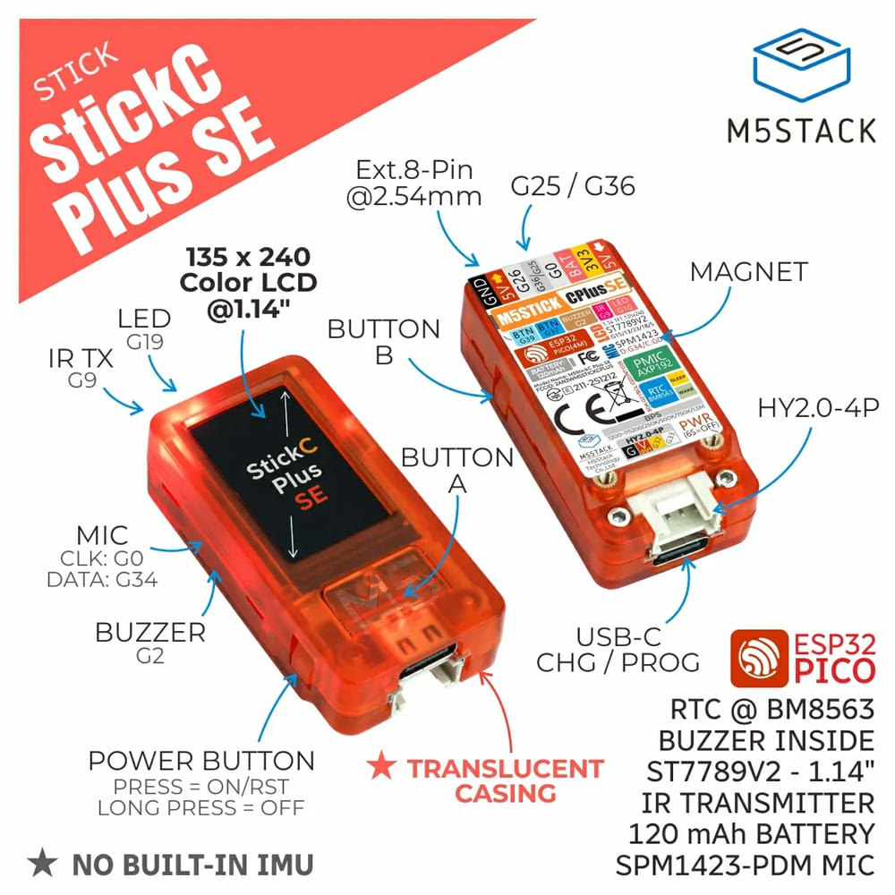 M5StickC PLUS SE (ESP32-PICO) by M5Stack - The Pi Hut