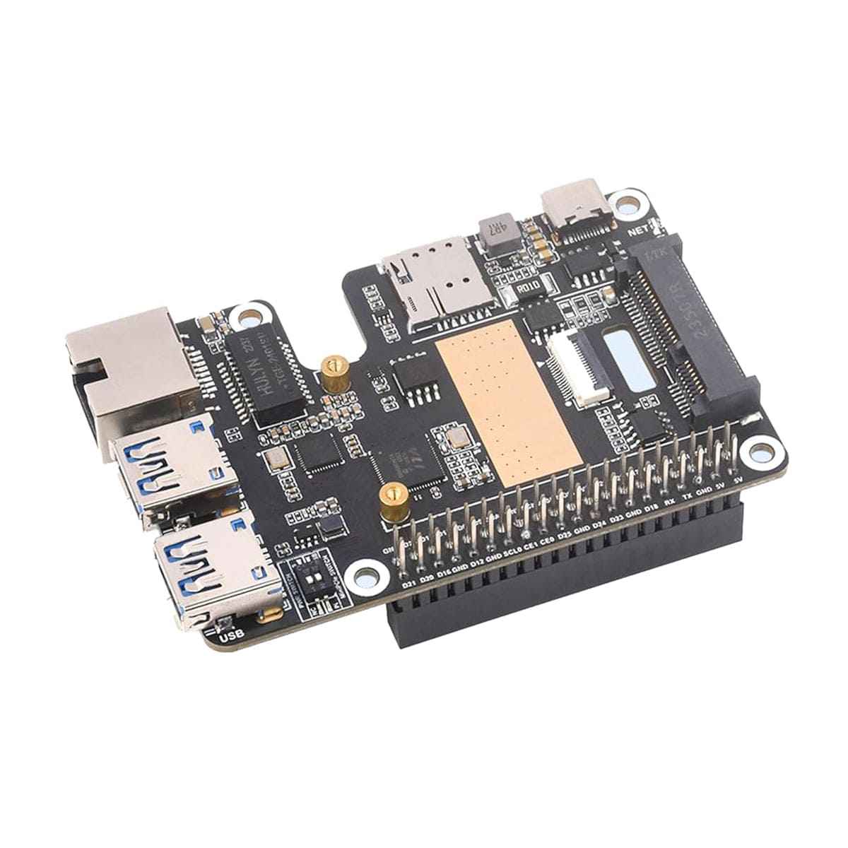 Mini PCIe / Gigabit Ethernet / USB 3.2 Gen1 HAT for Raspberry Pi 5