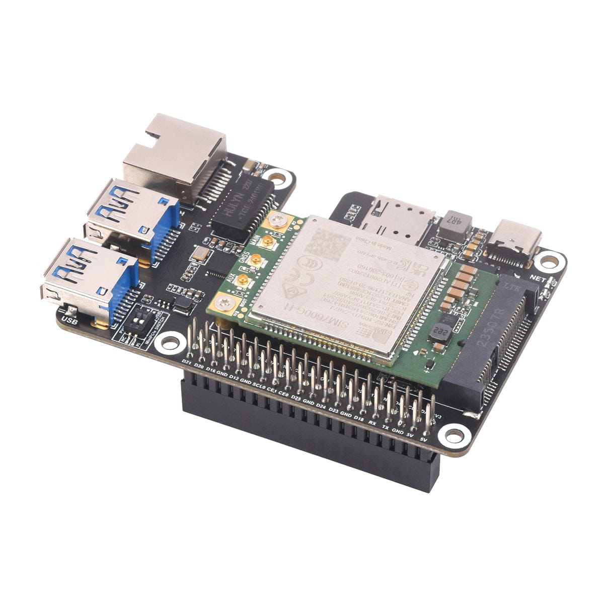 Mini PCIe / Gigabit Ethernet / USB 3.2 Gen1 HAT for Raspberry Pi 5