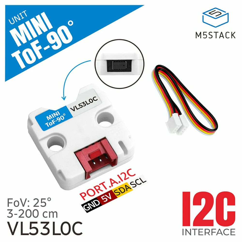 Mini ToF Unit in 90 Degree (VL53L0CXV0DH) by M5Stack - The Pi Hut