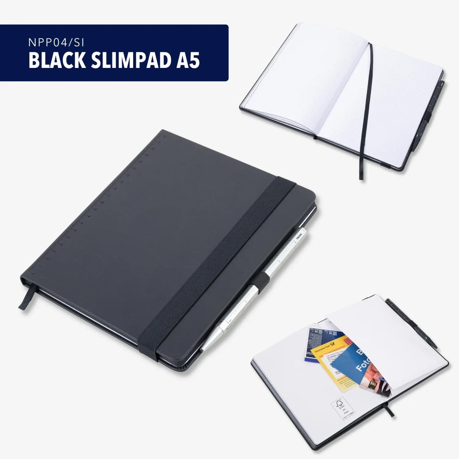 Notepad BLACK SLIMPAD A5 by Troika - The Pi Hut