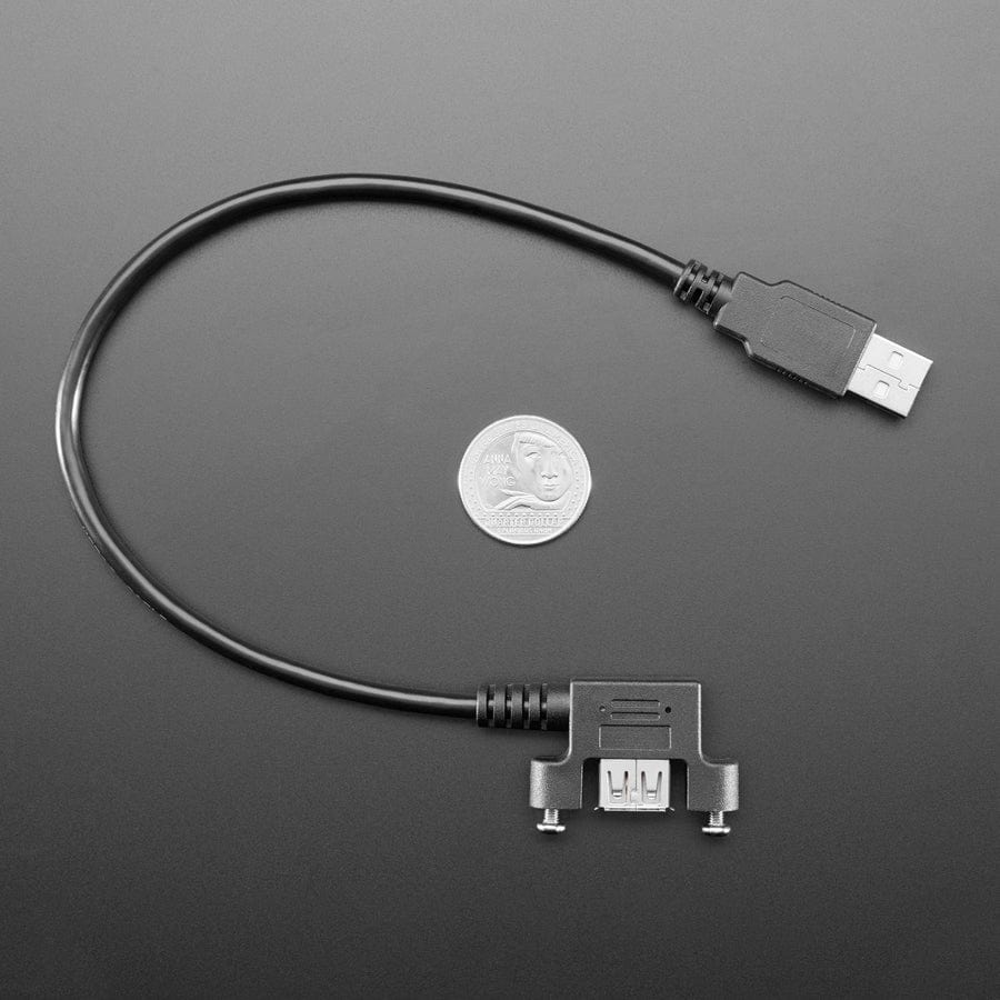 Panel Mount USB Cable - USB A Plug to USB A Right Angle Socket - 30cm - The Pi Hut