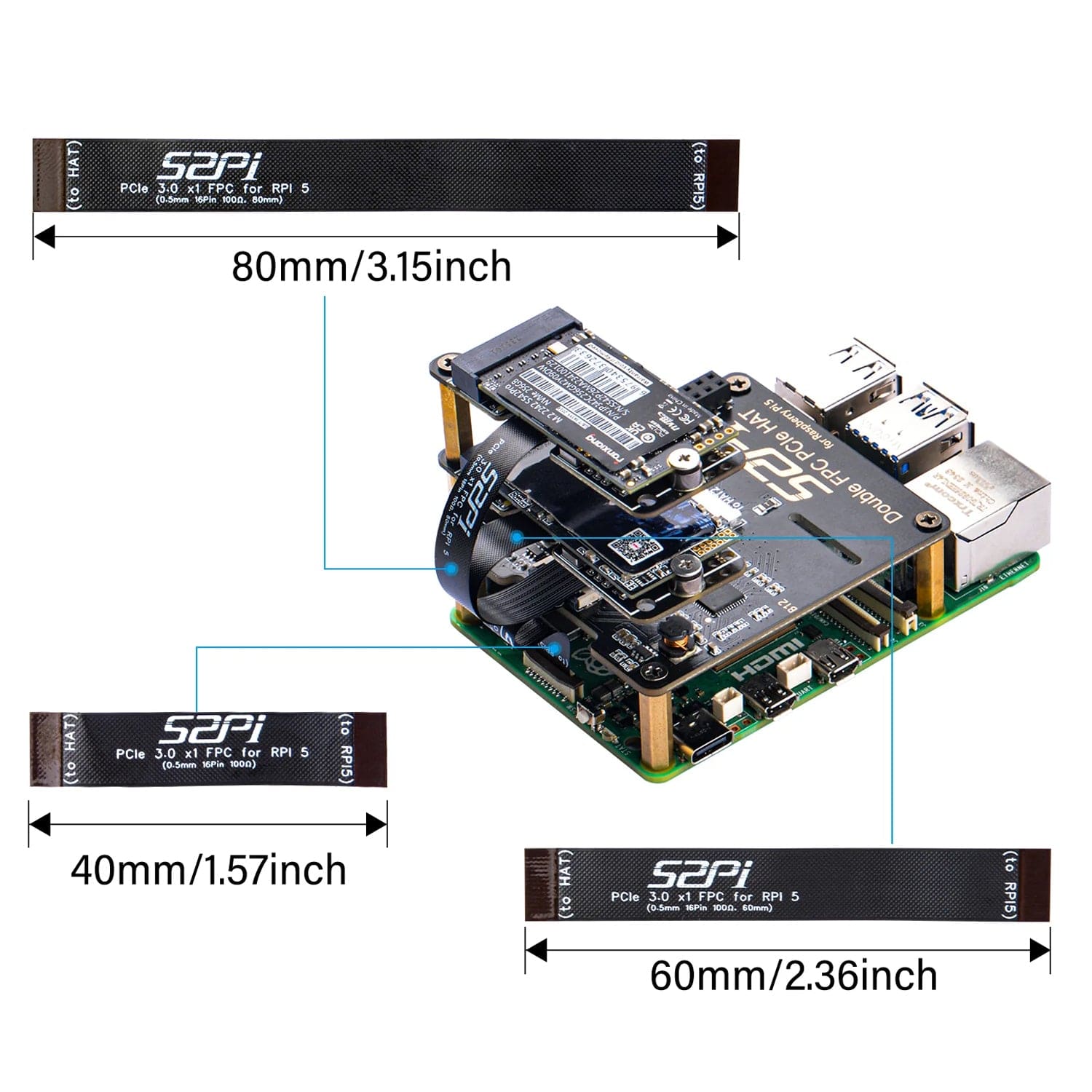 PCIe FPC Selection Pack for Raspberry Pi 5 by 52Pi - The Pi Hut