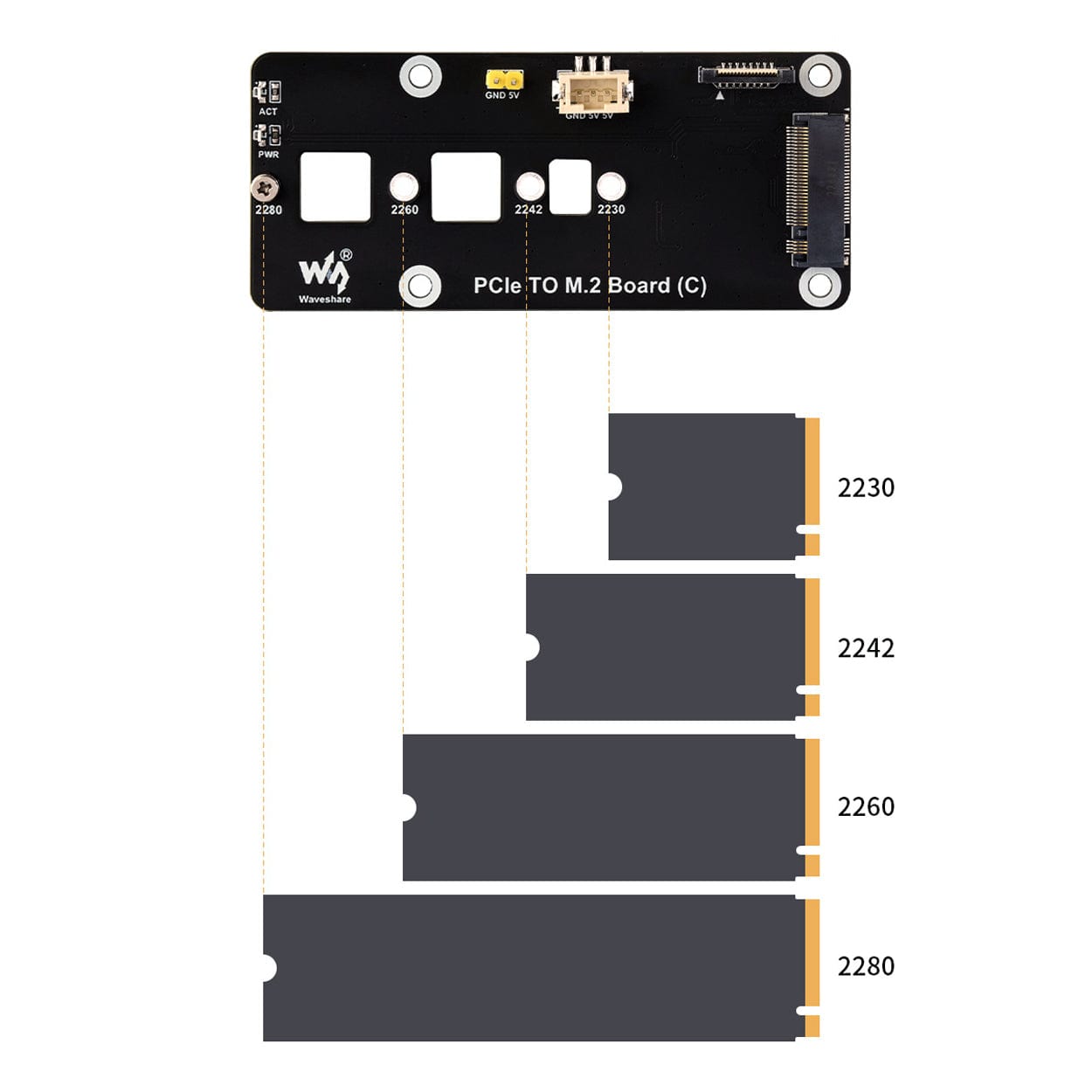 PCIe M.2 Side Adapter for Raspberry Pi 5 by Waveshare - The Pi Hut