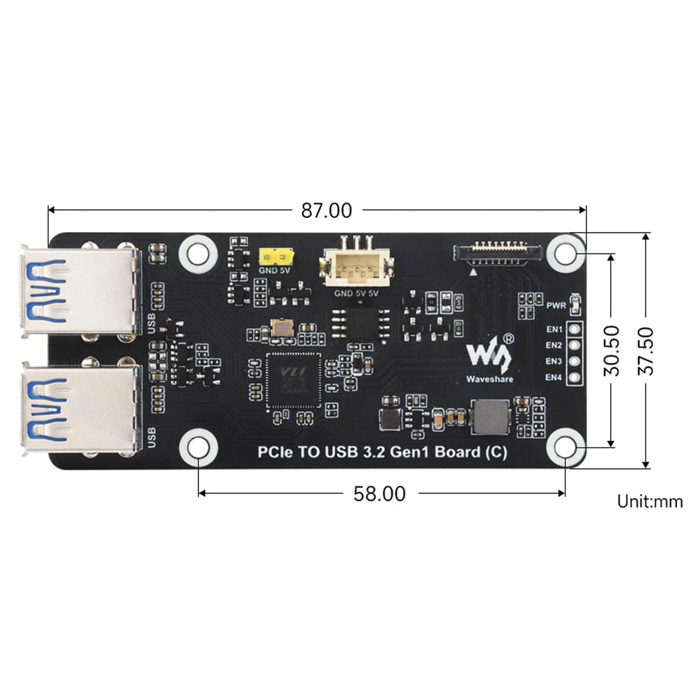 PCIe to 4-Channel USB 3.2 Gen1 Board (C) for Raspberry Pi 5