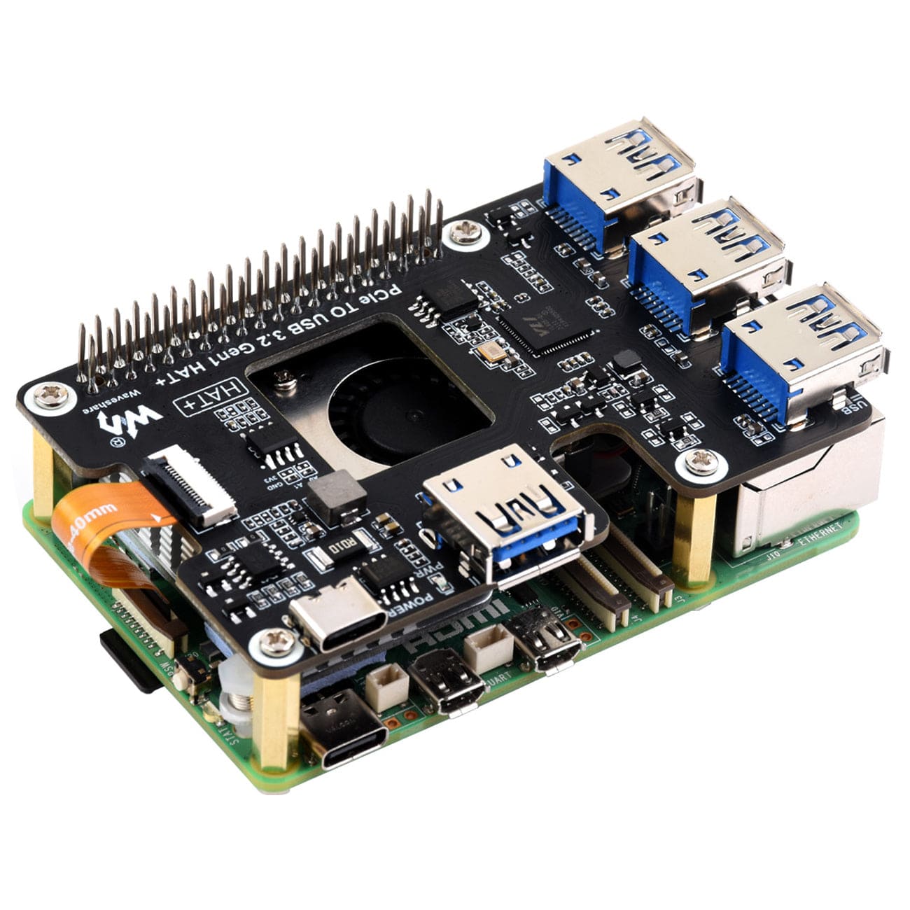 PCIe USB 3.2 Gen1 HAT+ for Raspberry Pi 5