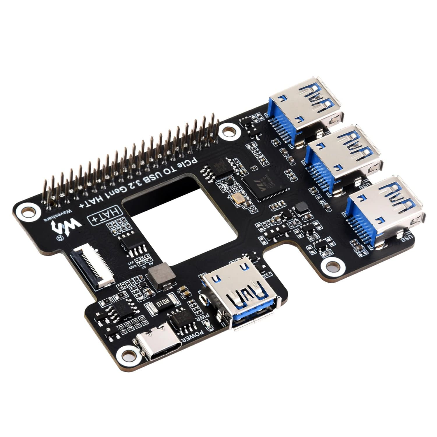 PCIe USB 3.2 Gen1 HAT+ for Raspberry Pi 5