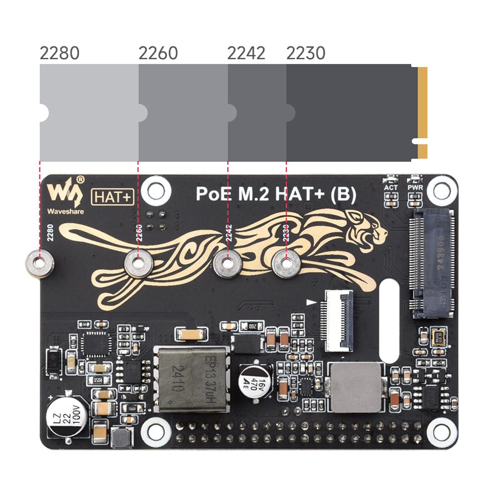 PoE M.2 HAT+ (B) for Raspberry Pi 5 by Waveshare - The Pi Hut