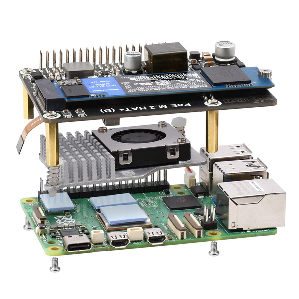 PoE M.2 HAT+ (B) for Raspberry Pi 5 by Waveshare - The Pi Hut
