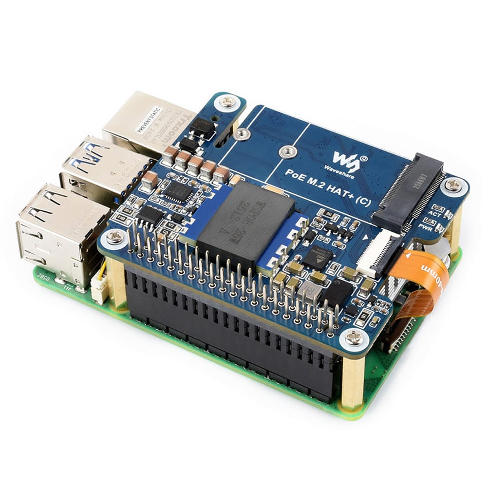 PoE M.2 HAT+ (C) for Raspberry Pi 5 by Waveshare - The Pi Hut