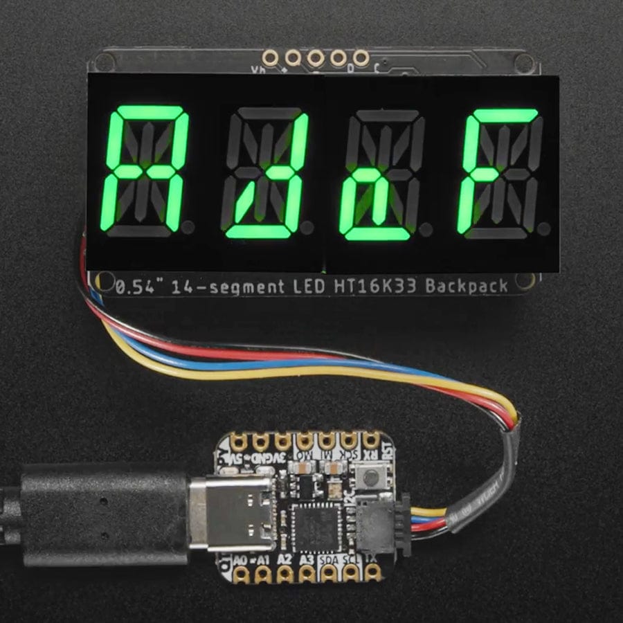 Quad Alphanumeric Display - Pure Green 0.54" Digits w/ Backpack - STEMMA QT / Qwiic