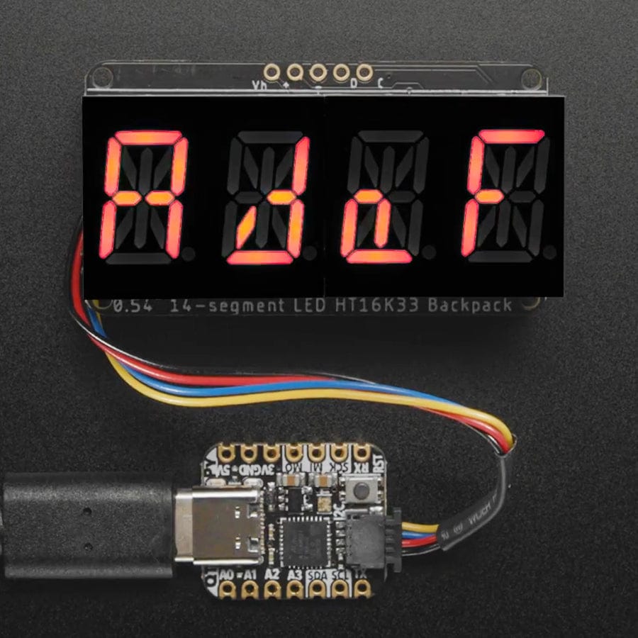 Quad Alphanumeric Display - Red 0.54" Digits w/ I2C Backpack - STEMMA QT / Qwiic