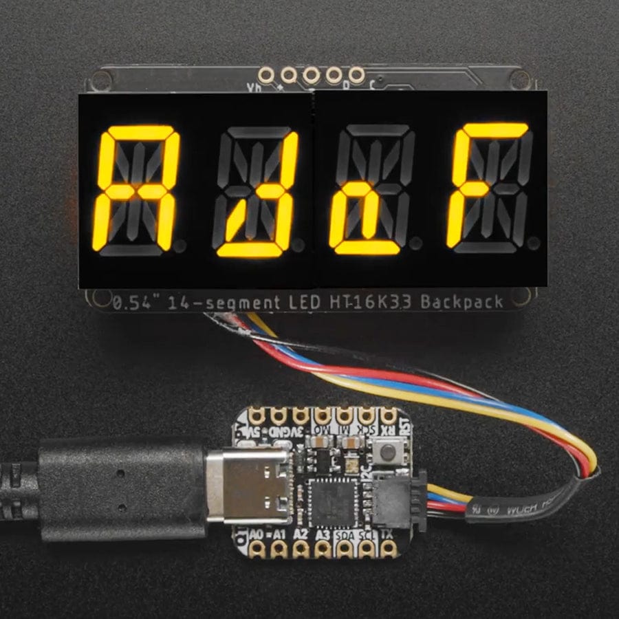 Quad Alphanumeric Display - Yellow 0.54" Digits w/ I2C Backpack - STEMMA QT / Qwiic - The Pi Hut