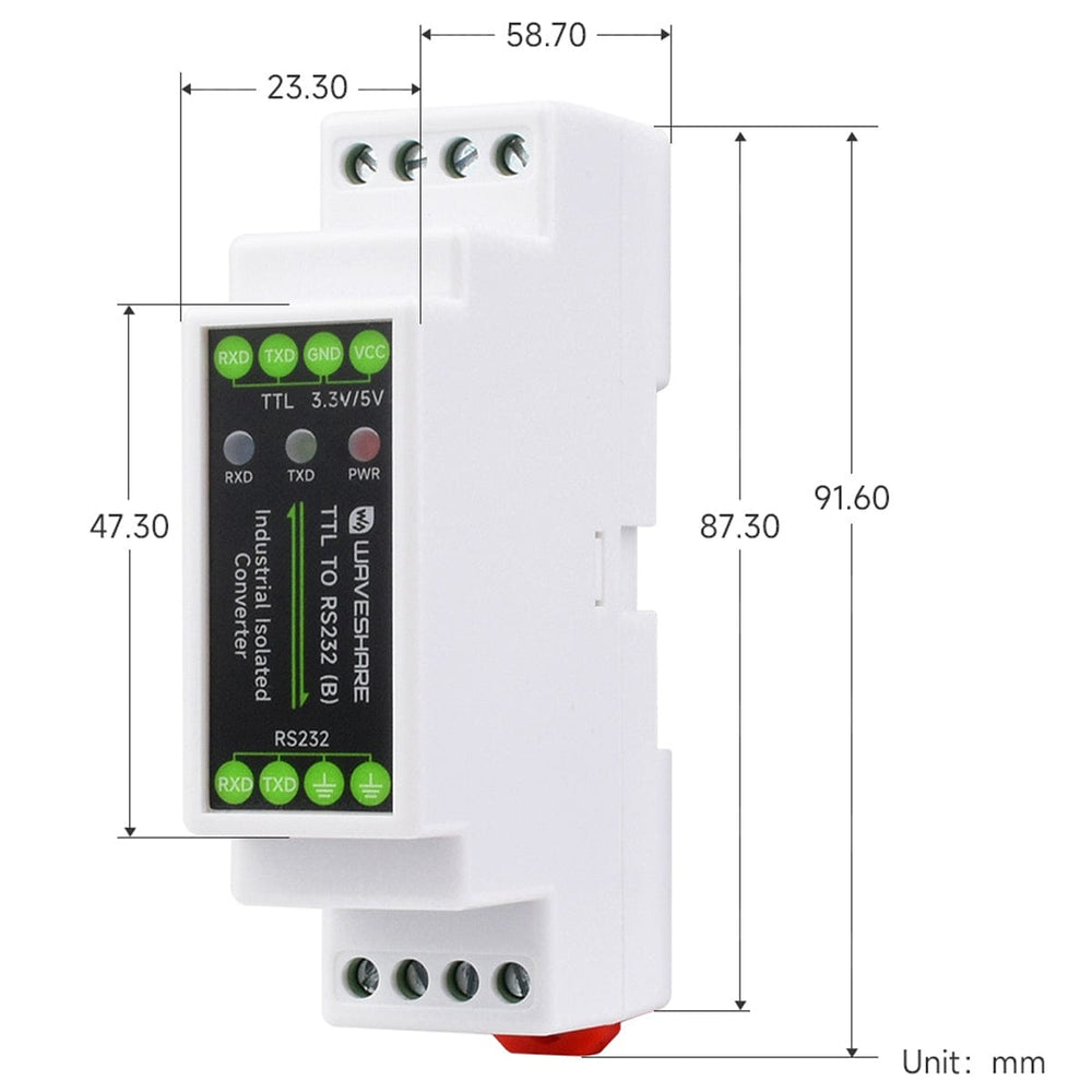 Rail-mount TTL To RS232 Galvanic isolated Converter