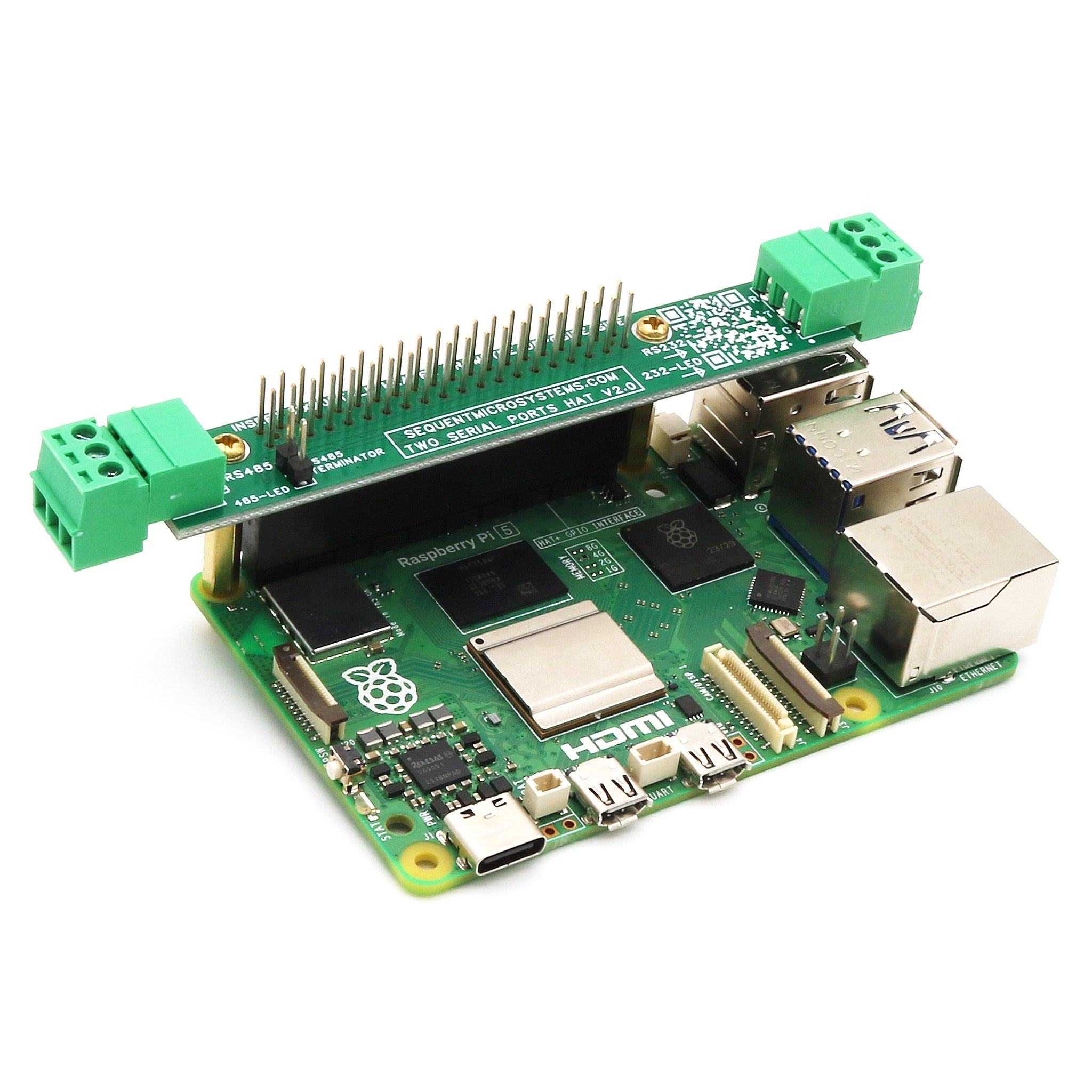 Two Serial Ports RS485 and RS232 Stackable HAT for Raspberry Pi (v2.0)