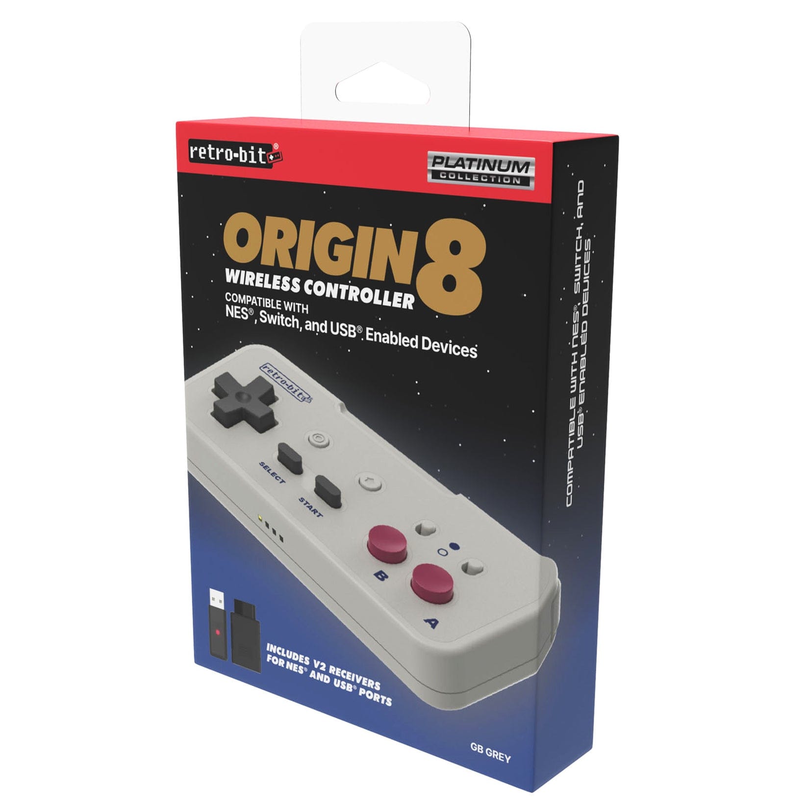 Retro-Bit Origin8 2.4Ghz Wireless Controller - GB Grey by Retro-Bit - The Pi Hut