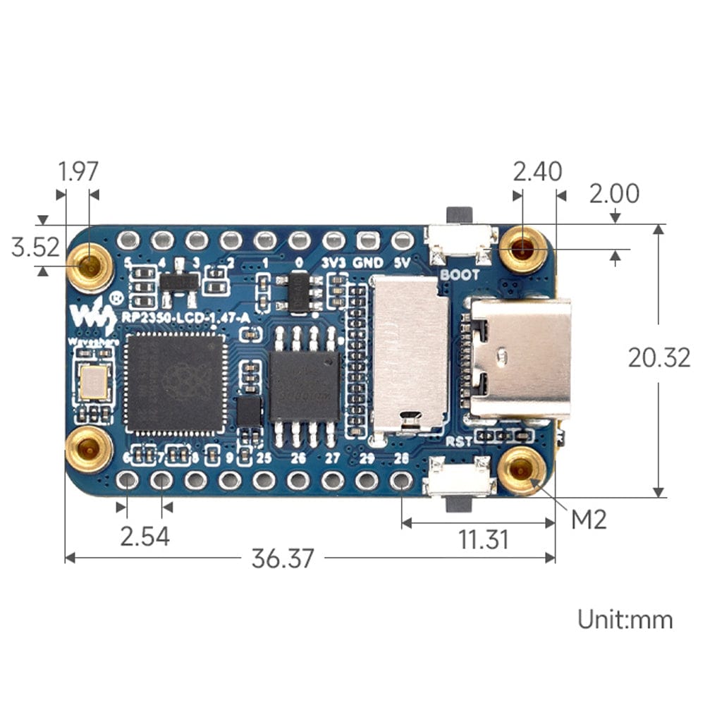 RP2350 1.47" Display Development Board - USB-C (172x320) by Waveshare - The Pi Hut