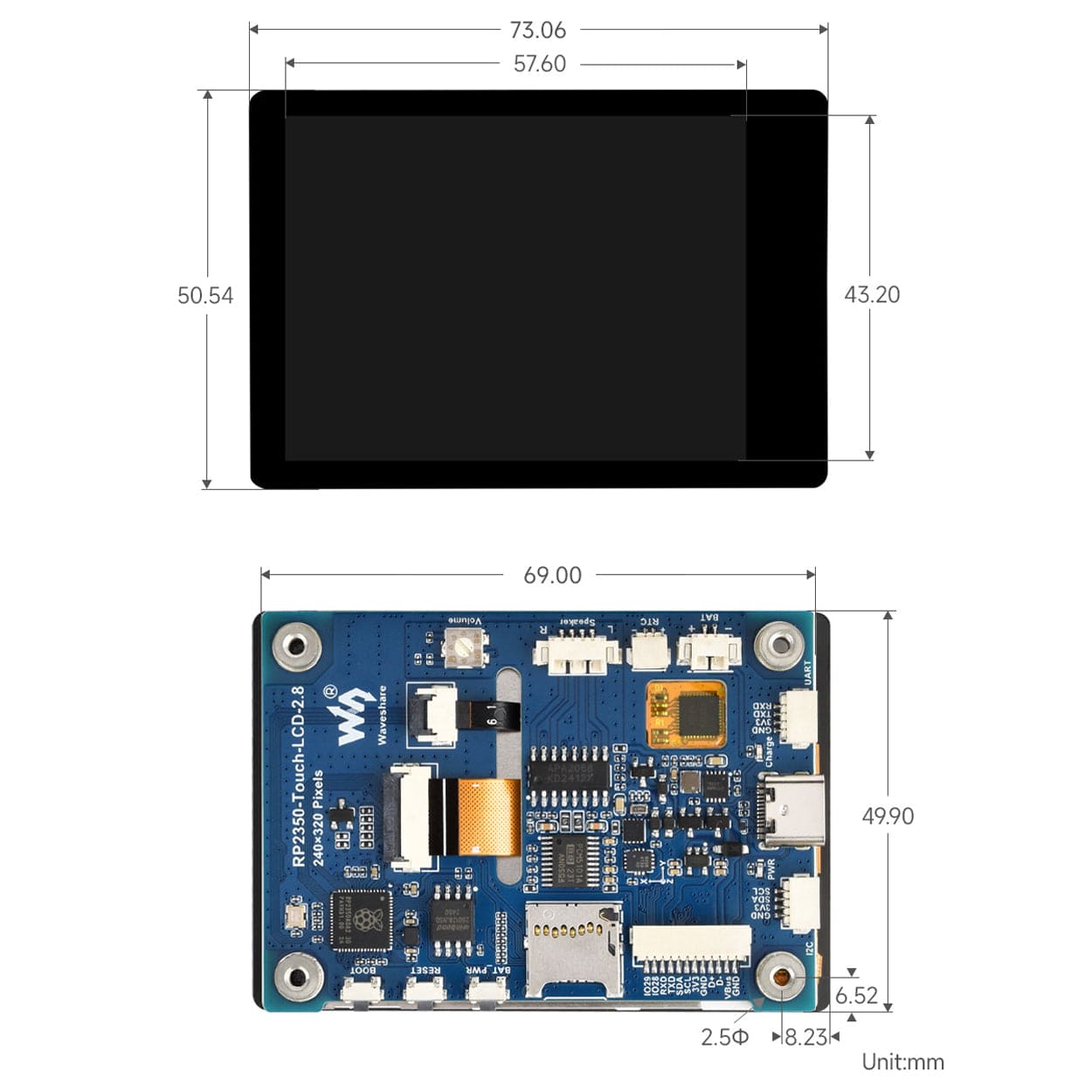 RP2350 2.8" Capacitive Touch Dev Board with 6-Axis IMU by Waveshare - The Pi Hut