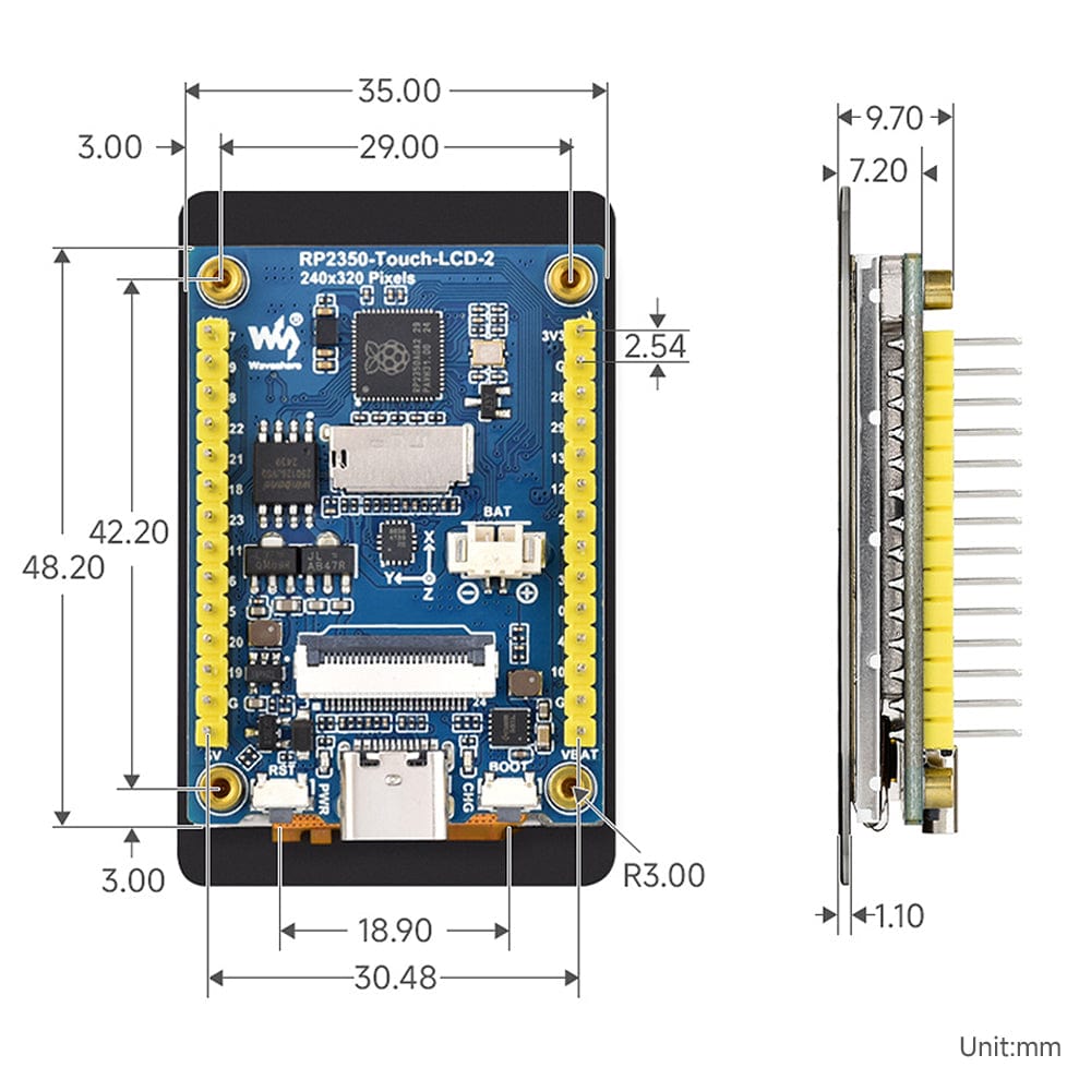 RP2350 2" Capacitive Touch Display Dev Board with 6-Axis IMU by Waveshare - The Pi Hut