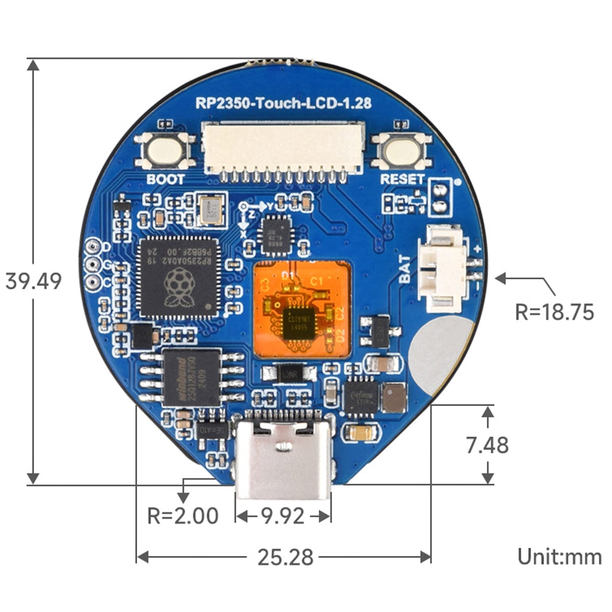 RP2350 MCU Board with 1.28" Round IPS LCD Touch Display (240x240)