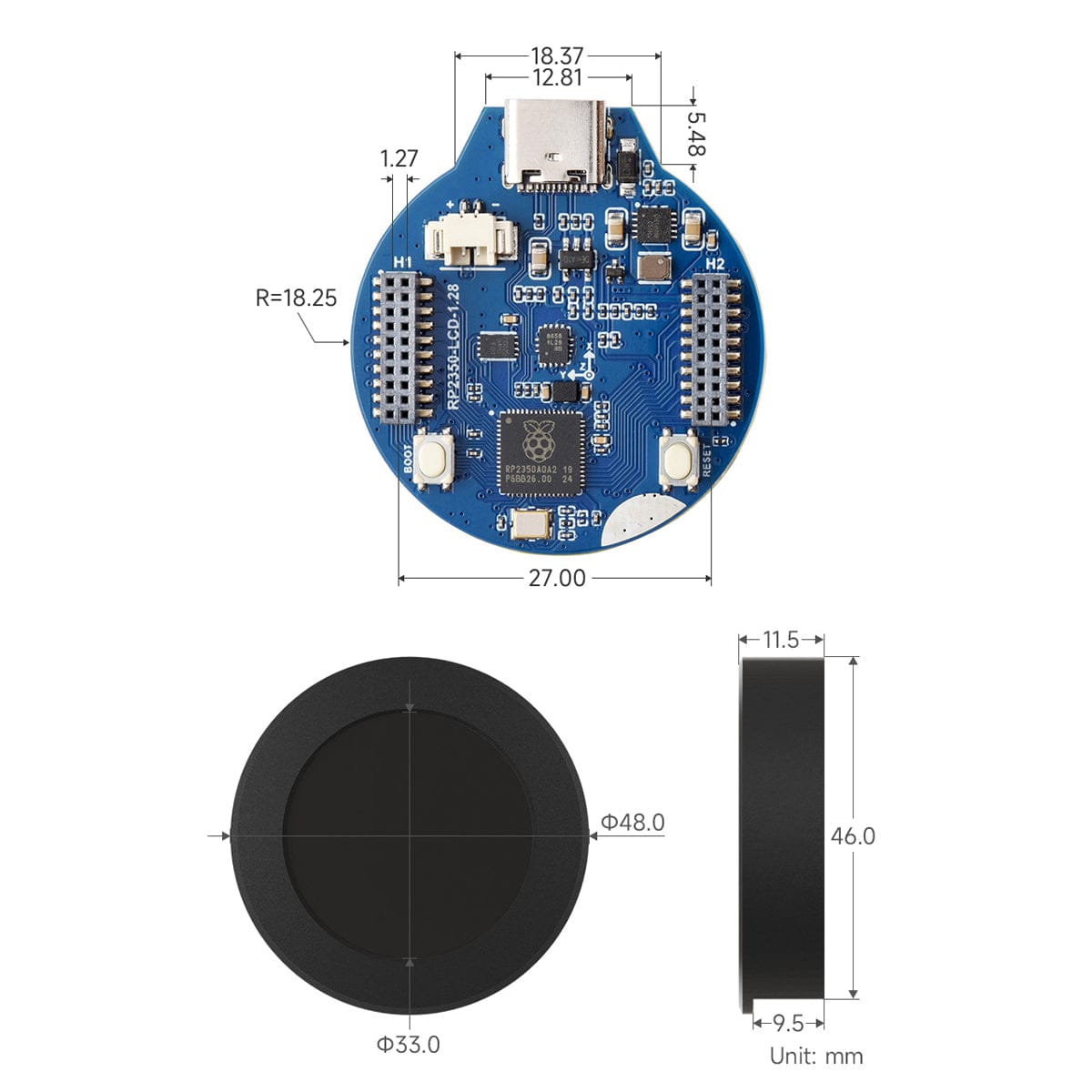 RP2350 MCU Board with 1.28" Round IPS LCD