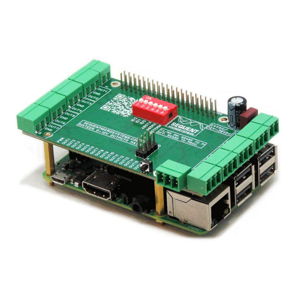 Sixteen 0-10V Analogue Outputs 8-Layer Stackable HAT for Raspberry Pi