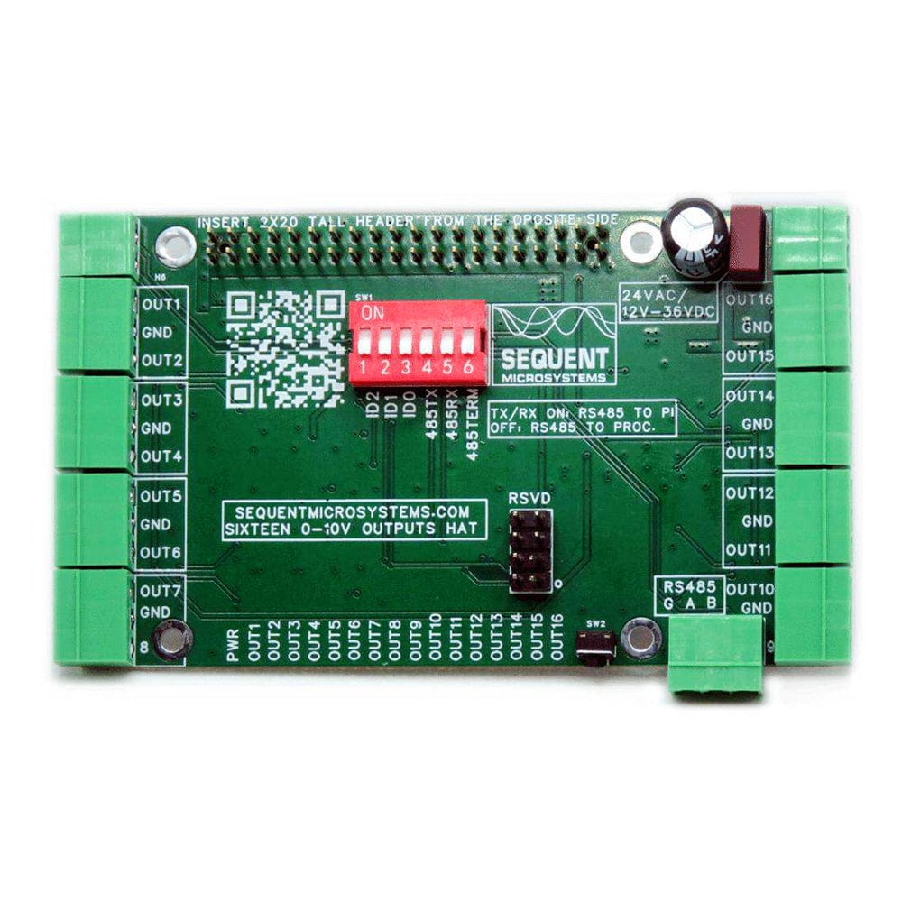 Sixteen 0-10V Analogue Outputs 8-Layer Stackable HAT for Raspberry Pi