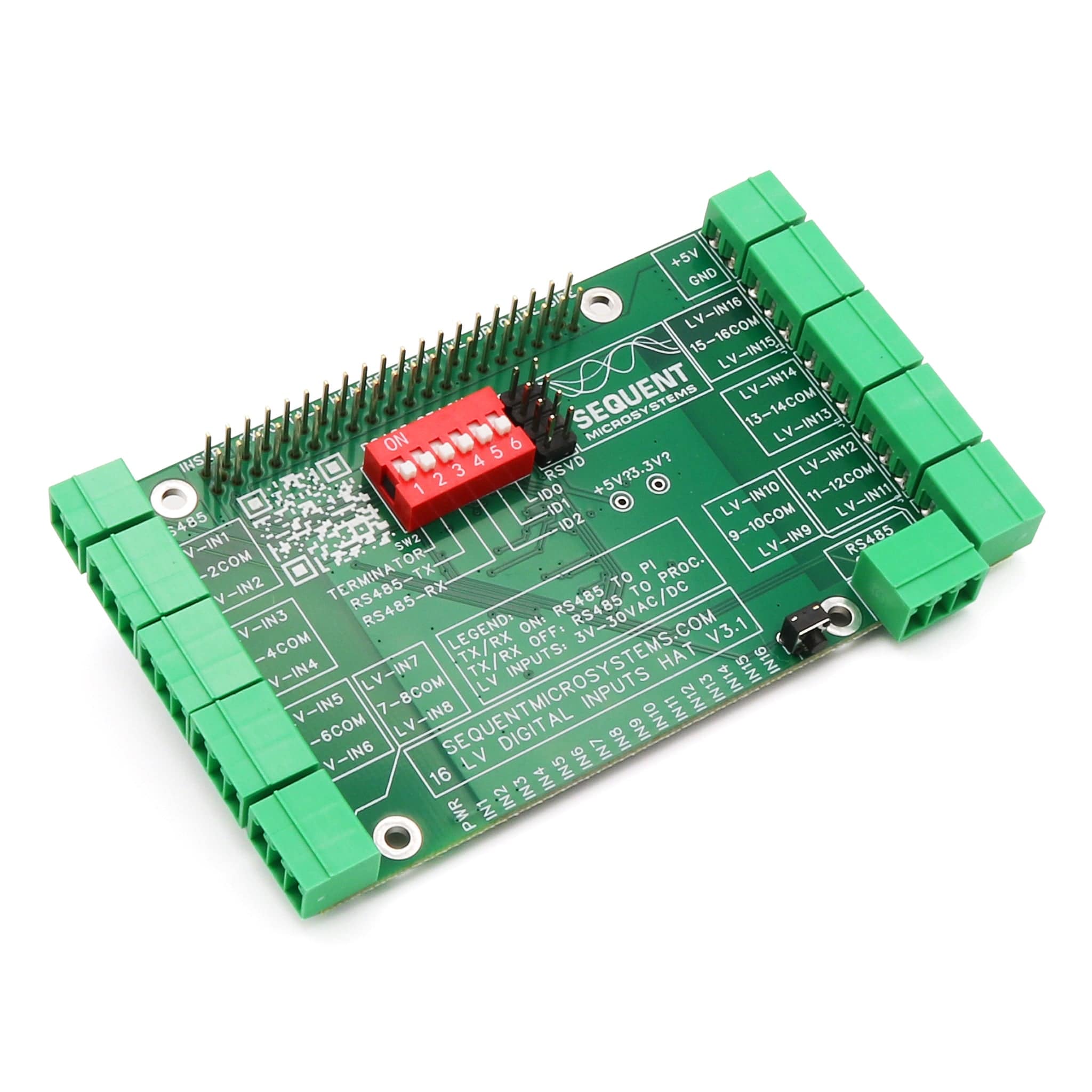 Sixteen LV Digital Inputs 8-Layer Stackable HAT for Raspberry Pi (v3.1) by Sequent - The Pi Hut