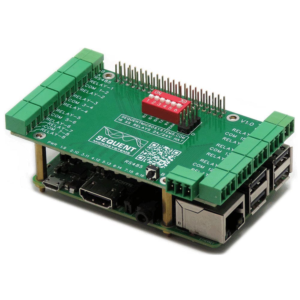 Sixteen Solid State 2A/24V Relays 8-Layer Stackable HAT for Raspberry Pi - The Pi Hut