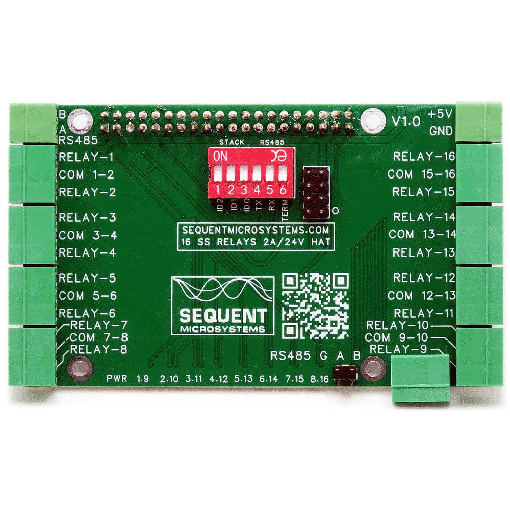 Sixteen Solid State 2A/24V Relays 8-Layer Stackable HAT for Raspberry Pi