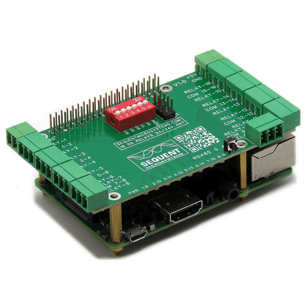 Sixteen Solid State 2A/24V Relays 8-Layer Stackable HAT for Raspberry Pi